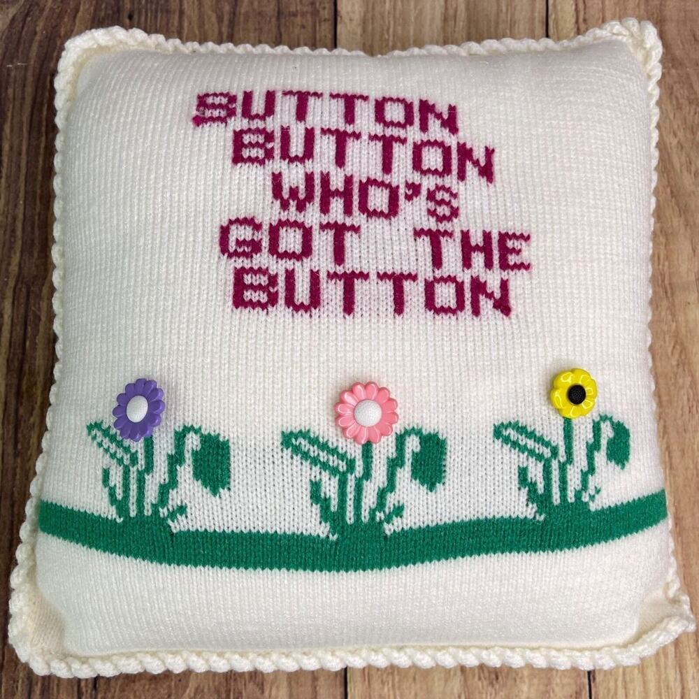 Vintage Throw Pillow Flowers Buttons Cottagecore Country Farmhouse Decor
